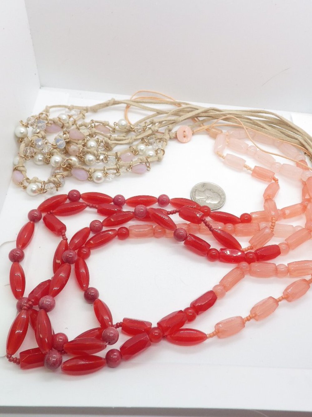 Lot of 2 Pink Multi Strand Long Statement Necklaces 801G2